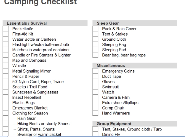 camping packing list