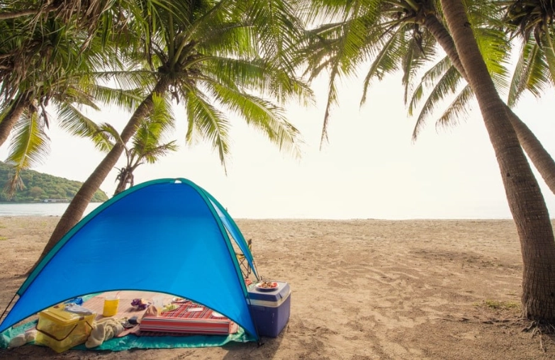 family beach camping