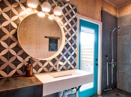 family camping with bathrooms