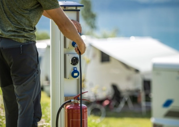 RV electrical hookup camping