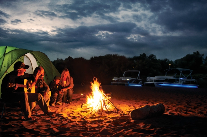 family camping with boating